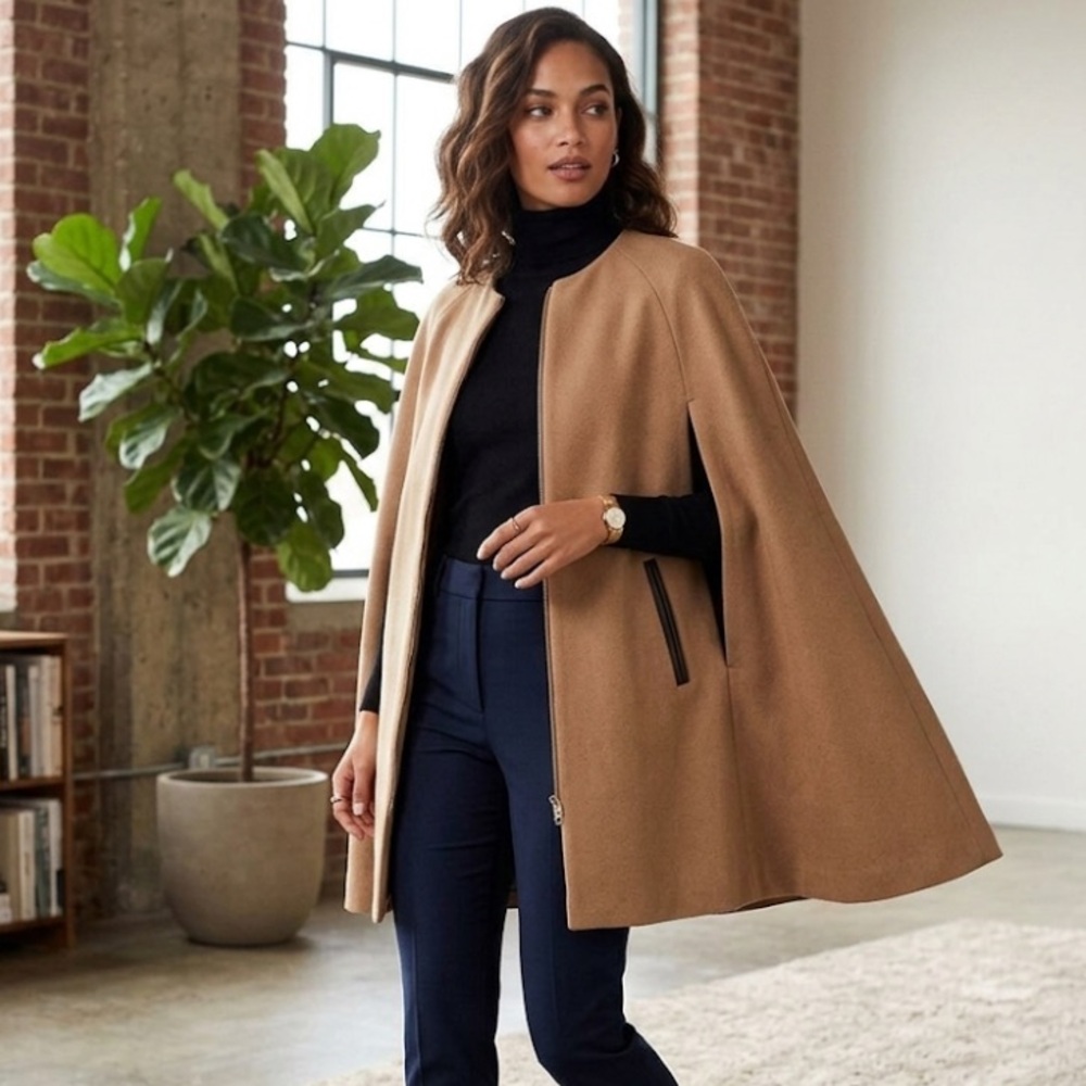Mango Camel Cape jacket with Pockets Size S